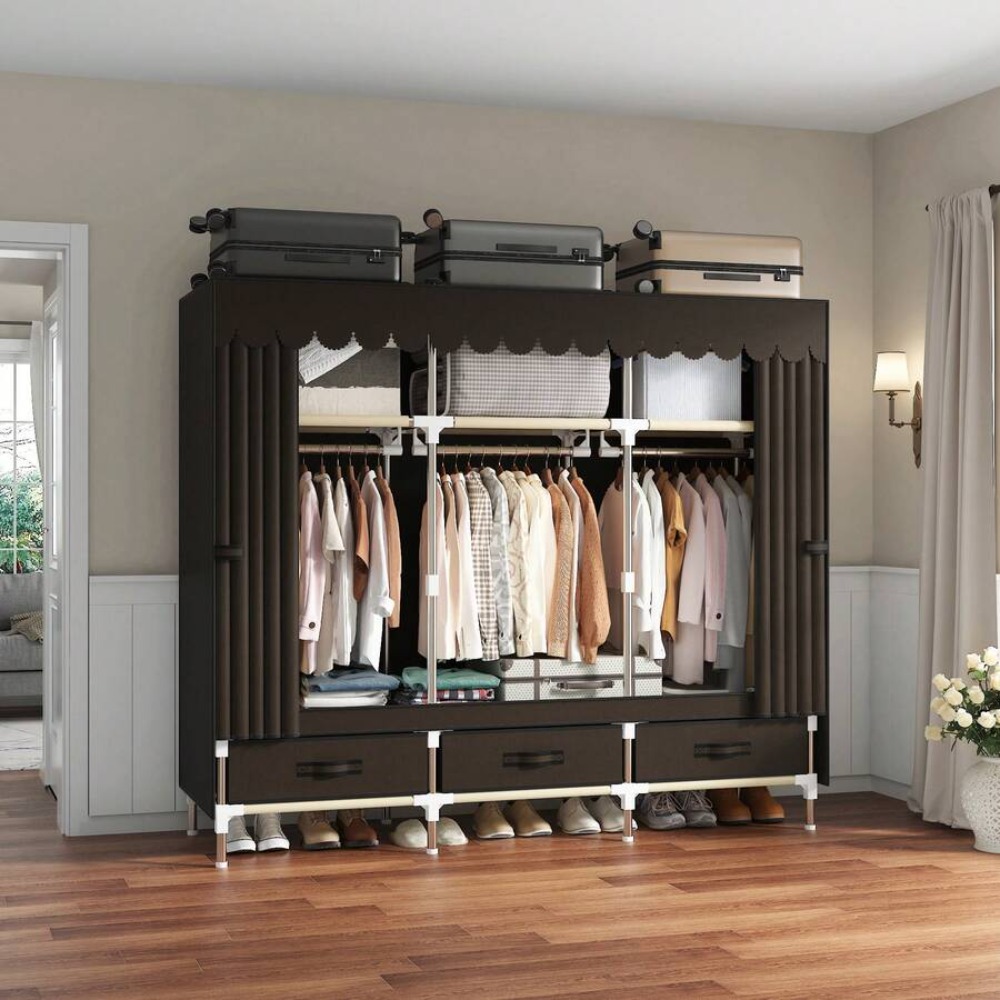 ตู้เสื้อผ้าแบบพกพาพร้อมโครงเหล - Wardrobe Closet Portable Fabric Cover บทวิจารณ์และราคา