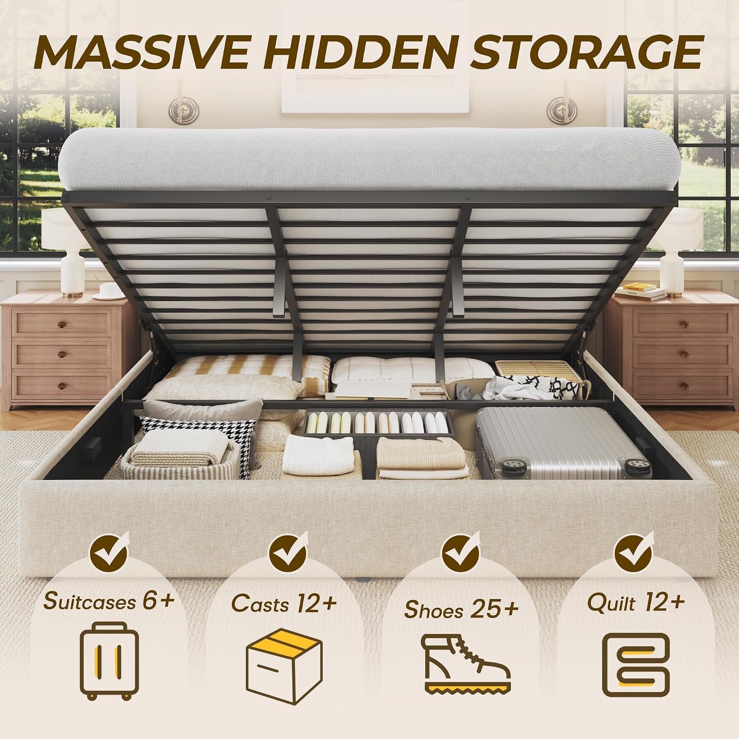 โครงเตียงยกเก็บของขนาดคิงไซส์, - Gas Lift Storage Bed Hydraulic บทวิจารณ์และราคา