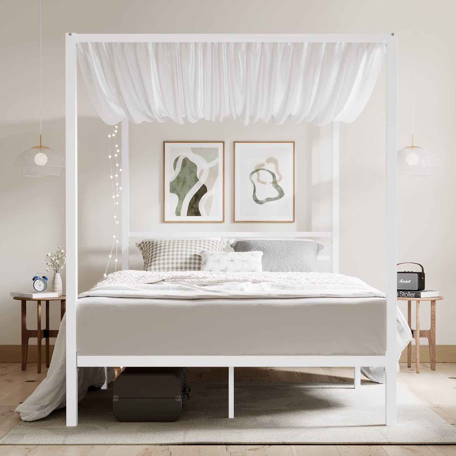 โครงเตียงโลหะแบบมีหลังคา ขนาดค - Canopy Bed Frame Metal Queen บทวิจารณ์และราคา