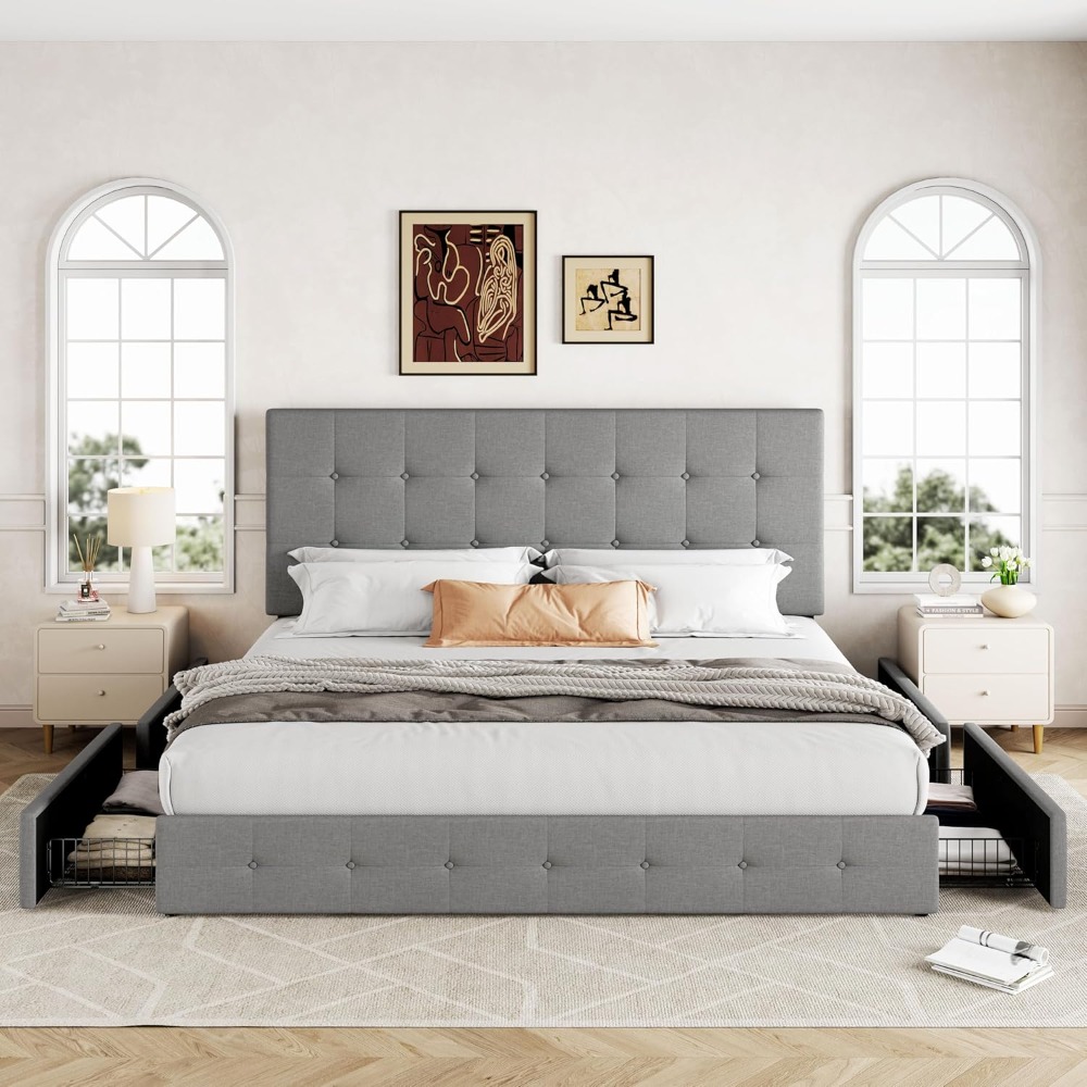โครงเตียงขนาดคิงไซส์พร้อมลิ้นช - King Size Bed Frame With Storage Drawers บทวิจารณ์และราคา