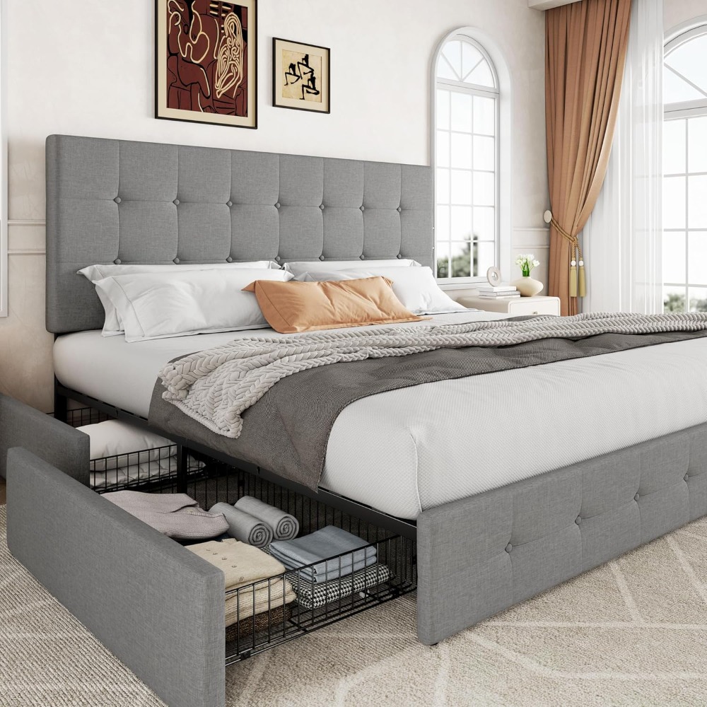 โครงเตียงขนาดคิงไซส์พร้อมลิ้นช - King Size Bed Frame With Storage Drawers บทวิจารณ์และราคา