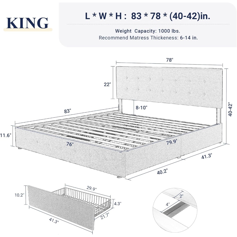 โครงเตียงขนาดคิงไซส์พร้อมลิ้นช - King Size Bed Frame With Storage Drawers บทวิจารณ์และราคา