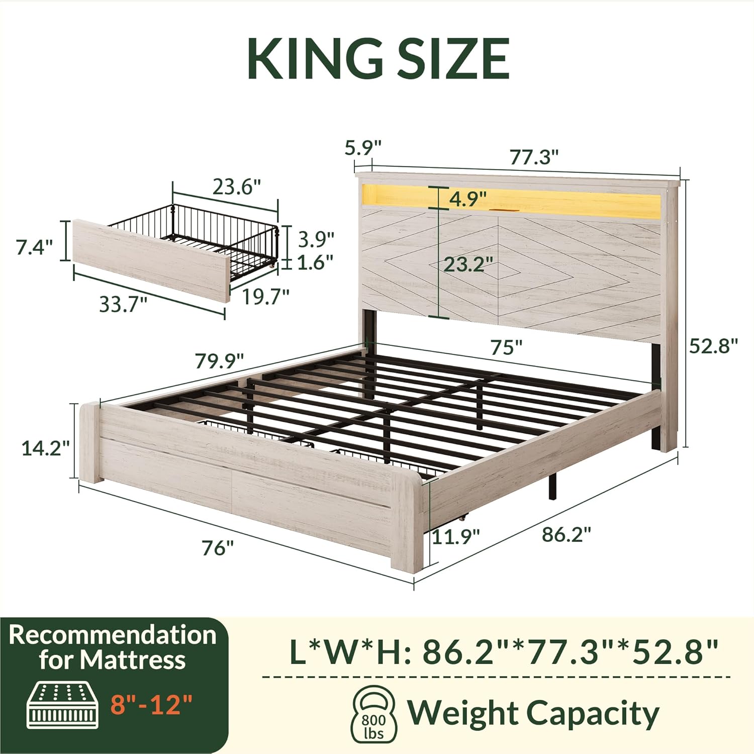โครงเตียงไม้ขนาดคิงไซส์พร้อมหั - King Size Bed Frame With Storage Drawers บทวิจารณ์และราคา