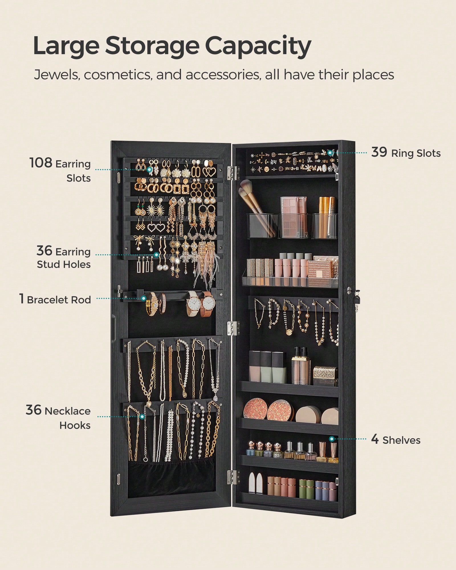 ตู้เก็บเครื่องประดับติดผนังพร้ - Full Length Mirror Jewelry Armoire บทวิจารณ์และราคา