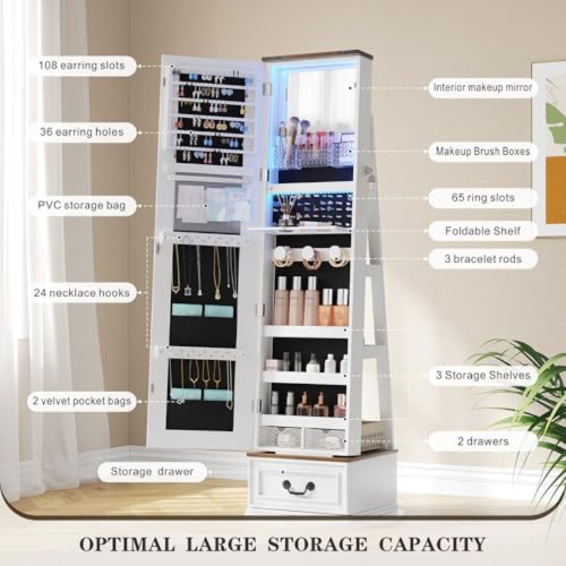 360 ° ตู้เก็บเครื่องประดับแบบห - Full Length Mirror Jewelry Armoire บทวิจารณ์และราคา