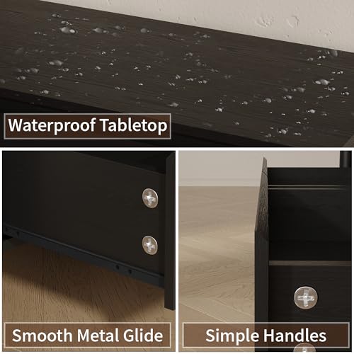 ชุดโต๊ะข้างเตียงสีดำสไตล์มิดเซ - Solid Wood Nightstand 2 Drawers บทวิจารณ์และราคา