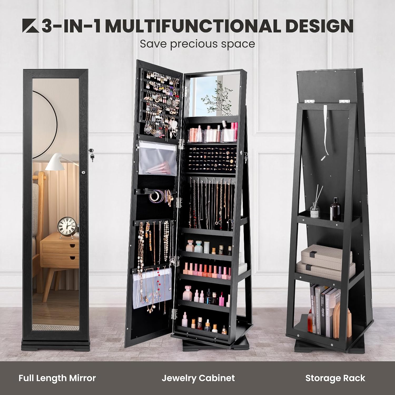 ตู้เก็บเครื่องประดับแบบตั้งพื้ - Full Length Mirror Jewelry Armoire บทวิจารณ์และราคา