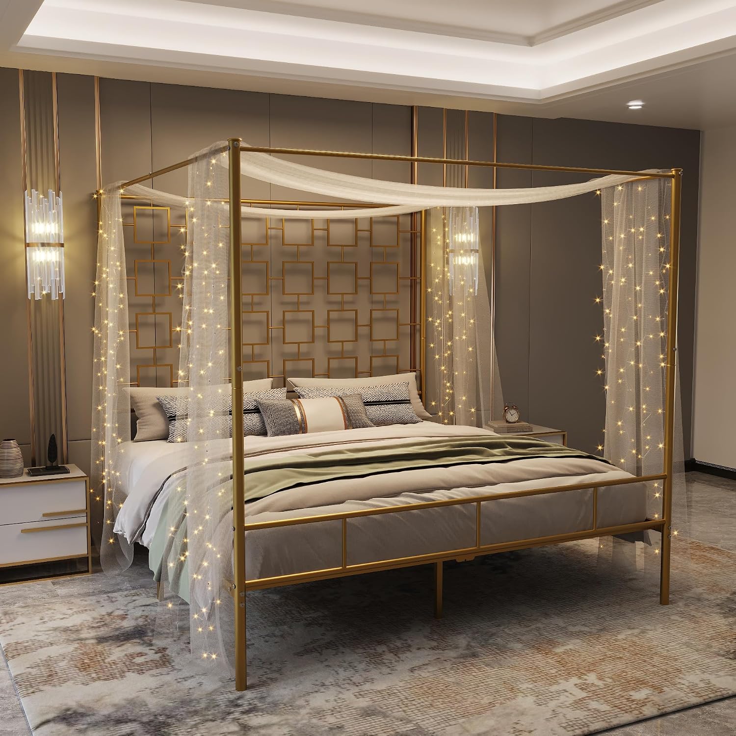 โครงเตียงควีนไซส์แบบมีหลังคา โ - Canopy Bed Frame Metal Queen บทวิจารณ์และราคา