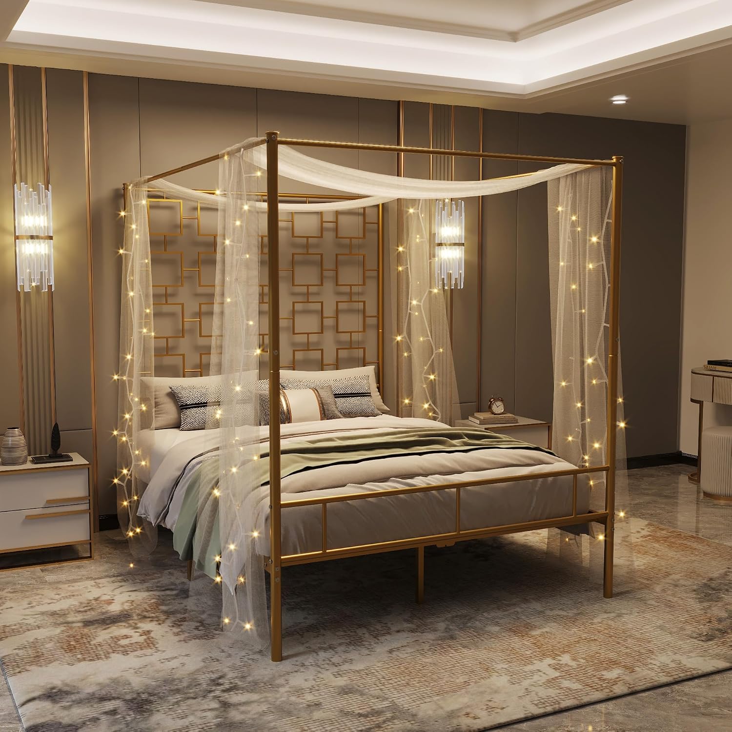 โครงเตียงควีนไซส์แบบมีหลังคา โ - Canopy Bed Frame Metal Queen บทวิจารณ์และราคา