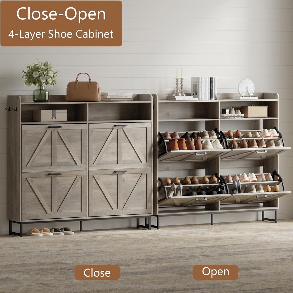 ตู้เก็บรองเท้าพร้อมชั้นวาง 4 ช - Shoe Rack Cabinet Narrow Entryway บทวิจารณ์และราคา