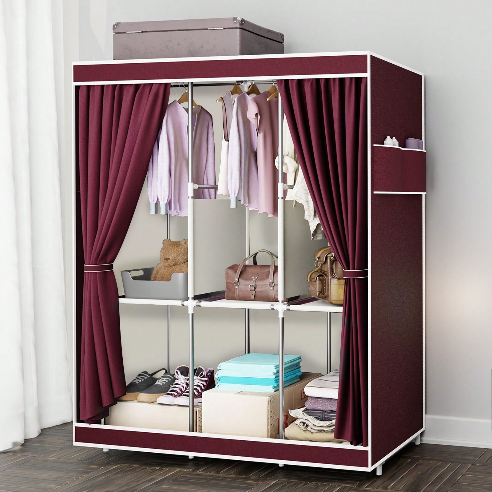 ตู้เสื้อผ้าแบบพกพาขนาด 65 นิ้ว - Wardrobe Closet Portable Fabric Cover บทวิจารณ์และราคา