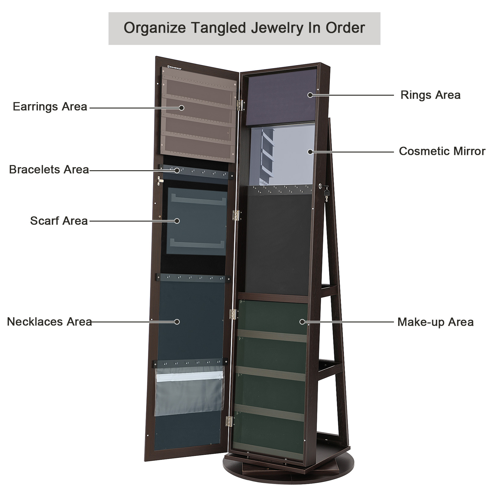 ตู้เก็บเครื่องประดับแบบมีกระจก - Full Length Mirror Jewelry Armoire บทวิจารณ์และราคา