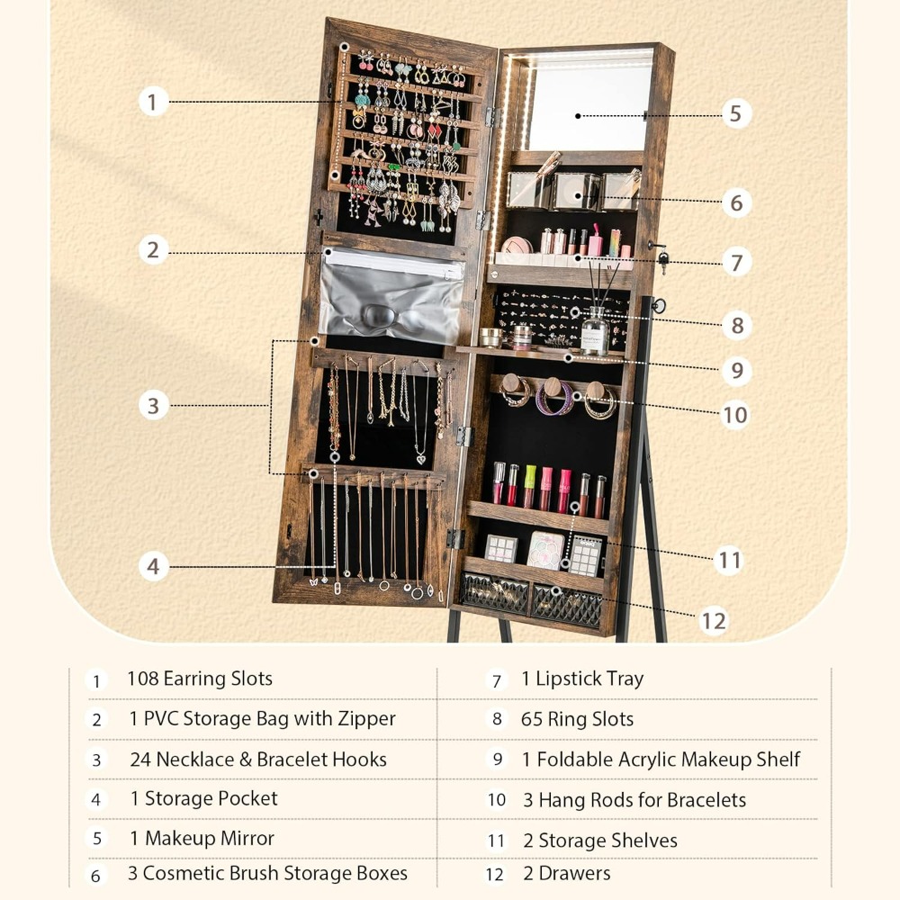 ตู้เก็บเครื่องประดับแบบตั้งพื้ - Full Length Mirror Jewelry Armoire บทวิจารณ์และราคา