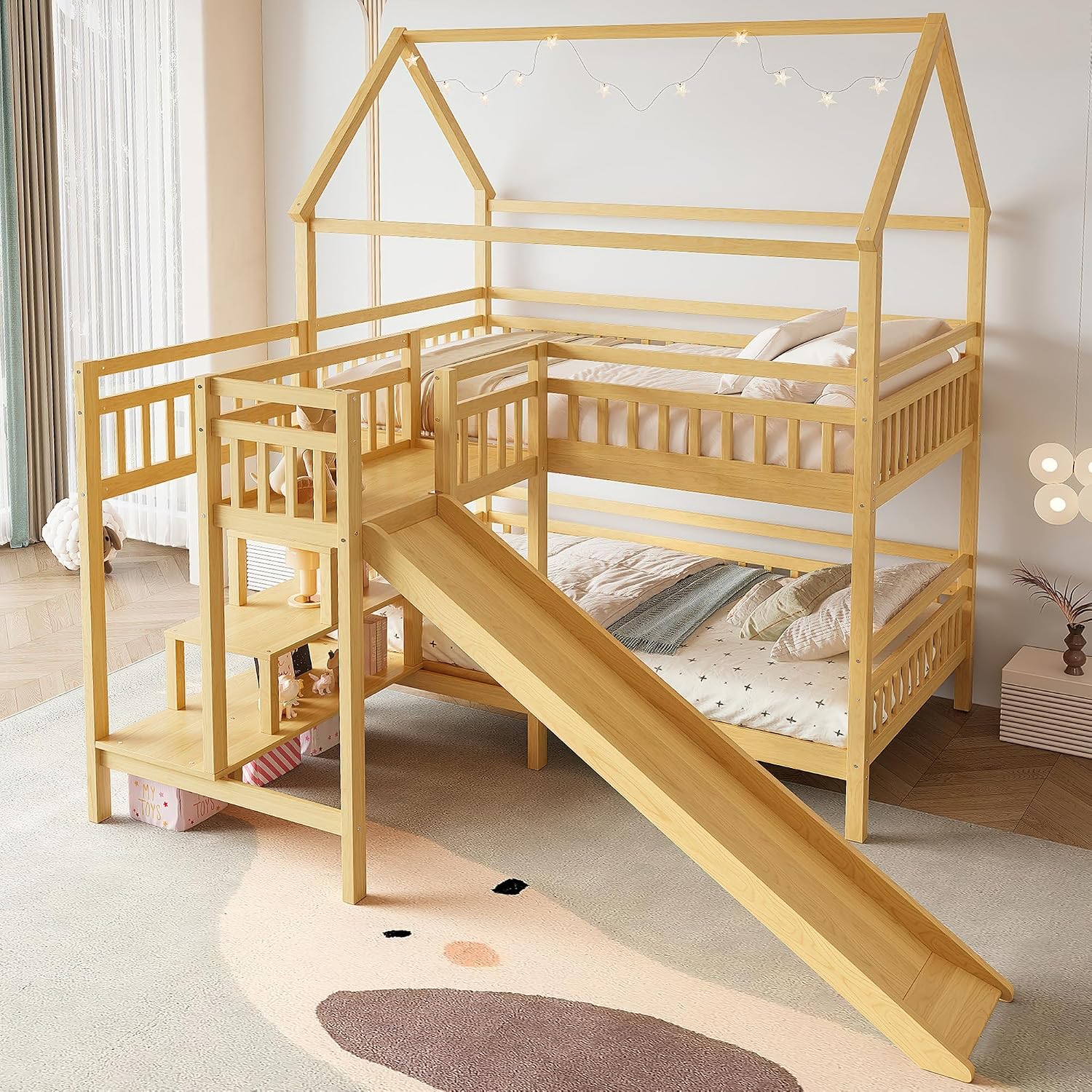 เตียงสองชั้นแบบเต็มขนาดพร้อมหล - Bunk Bed With Stairs And Slide บทวิจารณ์และราคา