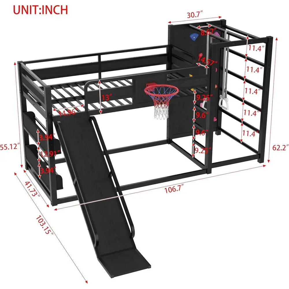 เตียงสองชั้นโลหะพร้อมห่วงบาสเก - Bunk Bed With Stairs And Slide บทวิจารณ์และราคา