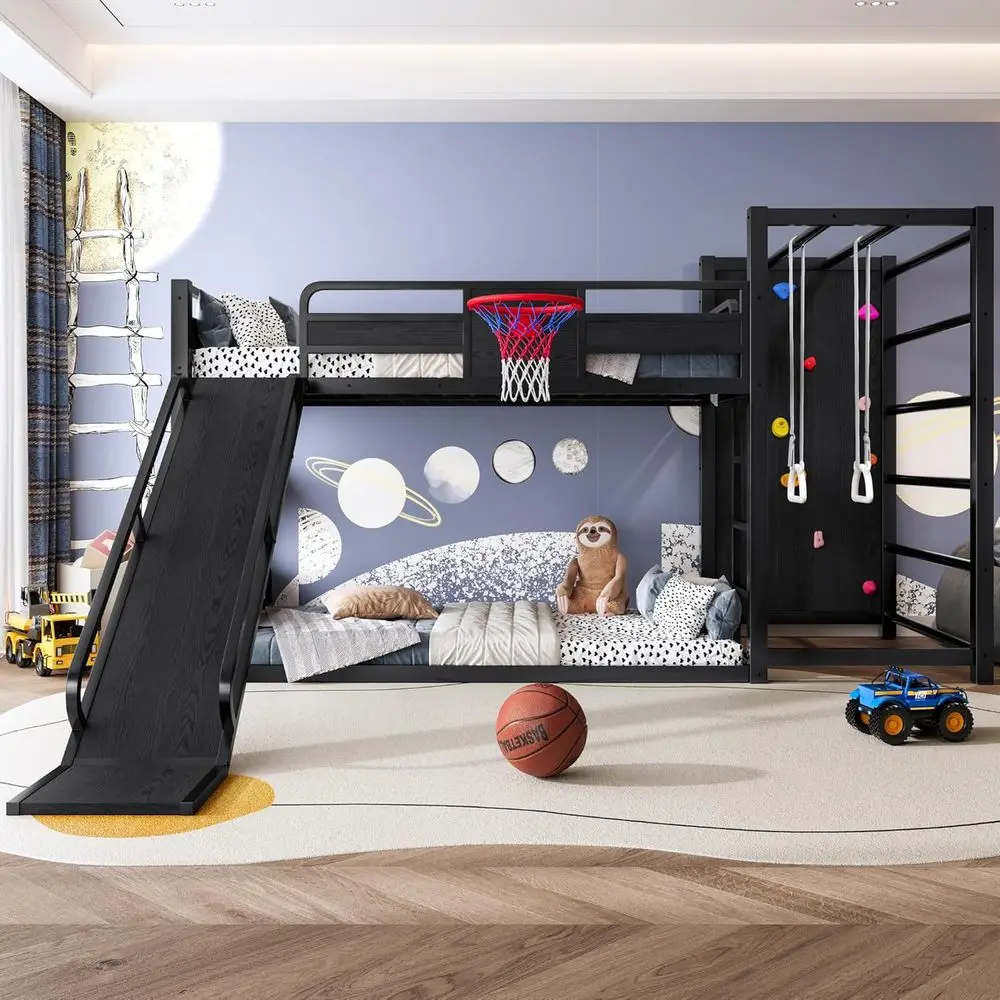 เตียงสองชั้นโลหะพร้อมห่วงบาสเก - Bunk Bed With Stairs And Slide บทวิจารณ์และราคา